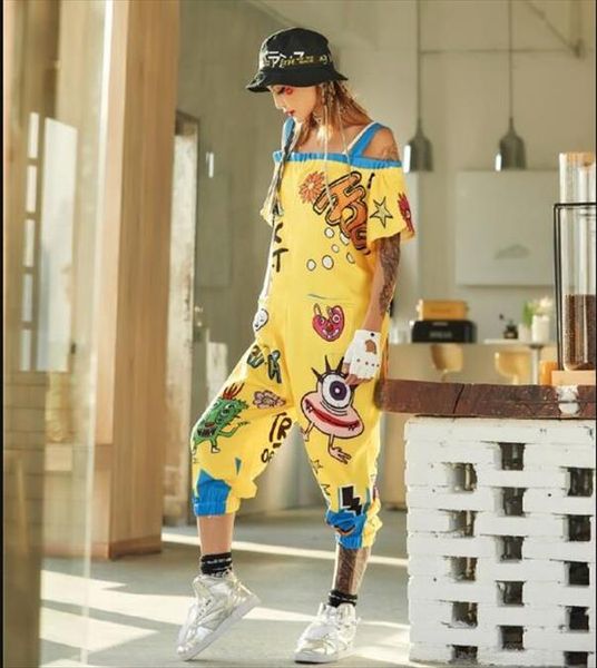 women jumpsuits off the shoulder strap pants for women yellow cartoon hip hop dance rompers streetwear, Black;white
women jumpsuits off the shoulder strap pants for women yellow cartoon hip hop dance rompers streetwear, Black;white