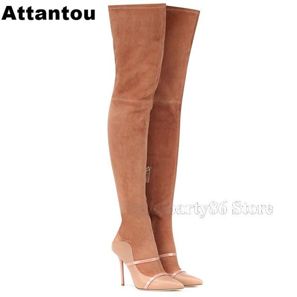boots fashion nude suede leather pointed toe straps thin high heel women winter over the knee plus size 43, Black
boots fashion nude suede leather pointed toe straps thin high heel women winter over the knee plus size 43, Black