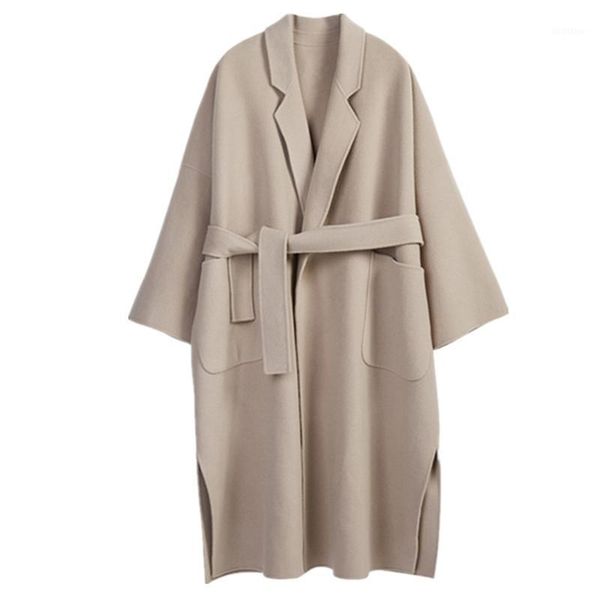 women woolen coat 2018 winter belt waist turn-down collar female casual solid color wool blends jacket loose long overcoat h711, Black
women woolen coat 2018 winter belt waist turn-down collar female casual solid color wool blends jacket loose long overcoat h711, Black
