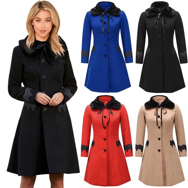 cross-border supply of 2020 autumn and winter women's jackets new wool lapel lace mid-length jacket, Black
cross-border supply of 2020 autumn and winter women's jackets new wool lapel lace mid-length jacket, Black