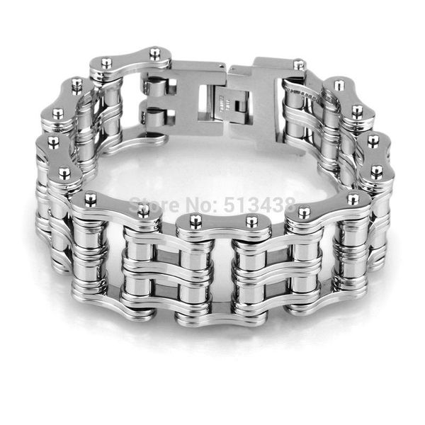 motorcycle chain all stainless steel biker mister skull bracelet 1 inch wide, Black 
motorcycle chain all stainless steel biker mister skull bracelet 1 inch wide, Black