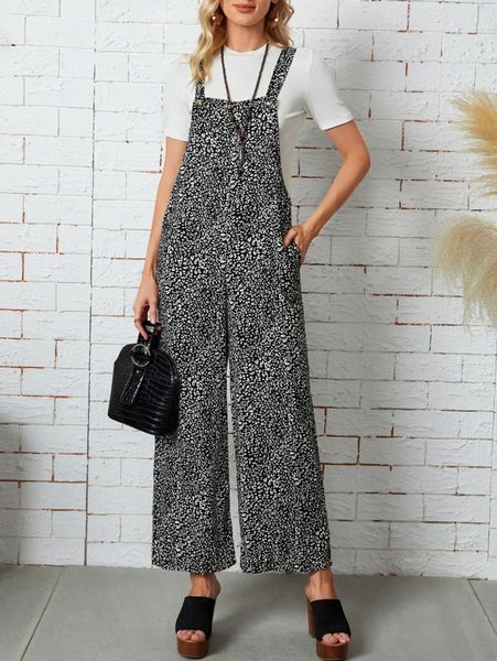 emery rose allover print wide leg pinafore jumpsuit without tee f0ve#, White