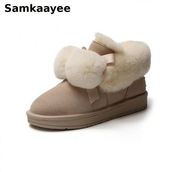 size 35-40 womens boots winter female snow botas flock ankle suede slip-on round toe bowknot ladies add wool warm shoes 50, Black