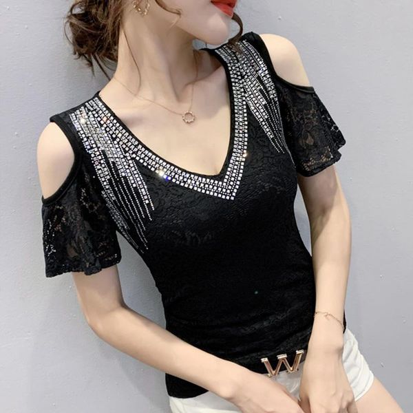 women's t-shirt new 2020 summer short sleeve lace shirt diamond lace ruffle sleeve off shoulder women camisetas mujer, White
women's t-shirt new 2020 summer short sleeve lace shirt diamond lace ruffle sleeve off shoulder women camisetas mujer, White