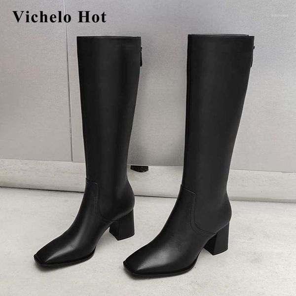vichelo equestrian boots genuine leather streetwear square toe thick high heel zipper korean girls dress knee-high boots l121, Black
vichelo equestrian boots genuine leather streetwear square toe thick high heel zipper korean girls dress knee-high boots l121, Black