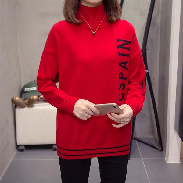 women turtleneck sweaters autumn winter korean casual letter print long sleeve loose plus size female knitting pullovers, White;black
women turtleneck sweaters autumn winter korean casual letter print long sleeve loose plus size female knitting pullovers, White;black