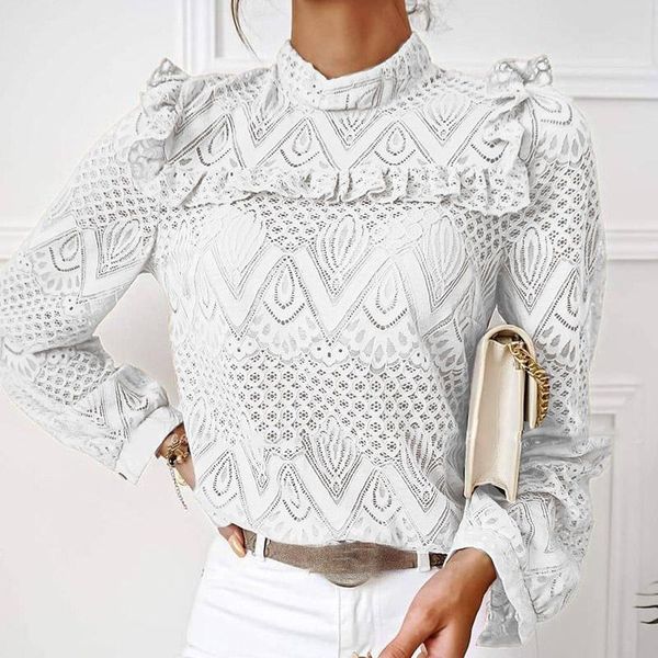 women autumn solid color lace blouses shirt winter fashion turtleneck hollow out lace splicing long sleeve pullover blouse, White
women autumn solid color lace blouses shirt winter fashion turtleneck hollow out lace splicing long sleeve pullover blouse, White