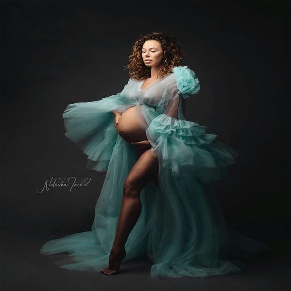 chic night gown v neck tiered ruffles tulle pregnant dress bride sleepwear long sleeves robes custom made women sleepwear dresses, White
chic night gown v neck tiered ruffles tulle pregnant dress bride sleepwear long sleeves robes custom made women sleepwear dresses, White
