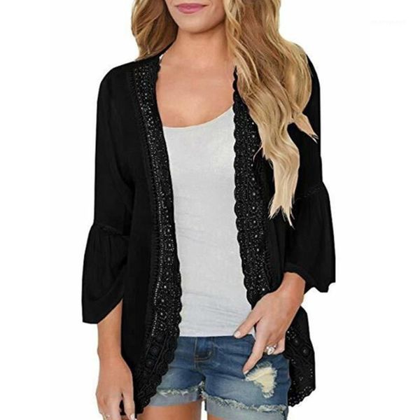 lace women cardigan bell sleeve1, Black;brown
