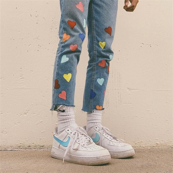 2021 fashion heart shape printing irregular vintage button fly straight jeans denim trousers women girl female 9y4c y1214, Blue
2021 fashion heart shape printing irregular vintage button fly straight jeans denim trousers women girl female 9y4c y1214, Blue