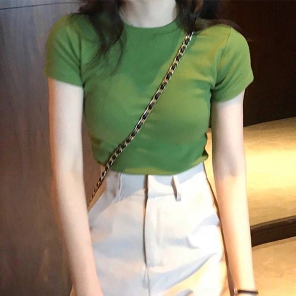 cotton 2020 new smart t-shirt for women slim fit super fire short fruit sleeve women's tight butter and fruit green student's girl, White 
cotton 2020 new smart t-shirt for women slim fit super fire short fruit sleeve women's tight butter and fruit green student's girl, White