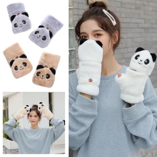 five fingers gloves women winter half finger fluffy plush cartoon panda flip warm mittens y1qd, Blue;gray
five fingers gloves women winter half finger fluffy plush cartoon panda flip warm mittens y1qd, Blue;gray