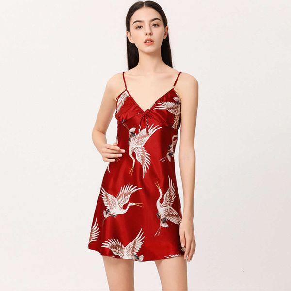 spring and autumn suspender nightdress thin small chest pajamas summer ice silk crane print miniskirt, Black;red
spring and autumn suspender nightdress thin small chest pajamas summer ice silk crane print miniskirt, Black;red