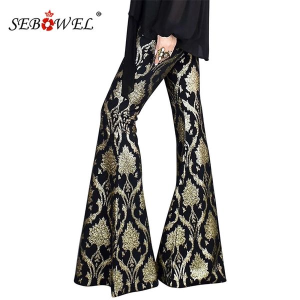 sebowel woman's retro gold leaf foil print pattern wide flares pants autumn female lady casual loose elastic trousesr size s-xl y200114, Black;white
sebowel woman's retro gold leaf foil print pattern wide flares pants autumn female lady casual loose elastic trousesr size s-xl y200114, Black;white