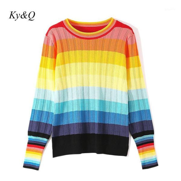 high street 2020 spring new rainbow striped sweater brand design women fashion casual long sleeve o-neck pullover clothes jumper1, White;black
high street 2020 spring new rainbow striped sweater brand design women fashion casual long sleeve o-neck pullover clothes jumper1, White;black