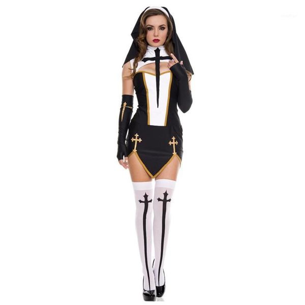 black white nun sister costume virgin mary nuns costumes women halloween cosplay party dress+hood+gloves+stockings1, Black;red
black white nun sister costume virgin mary nuns costumes women halloween cosplay party dress+hood+gloves+stockings1, Black;red