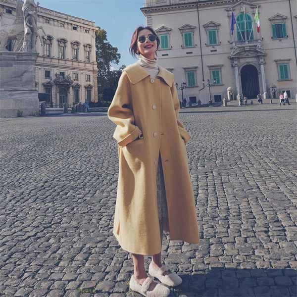 women's wool & blends 2021 winter casual long blend trench loose solid belt clothes female doll collar outerwear ladies fashion coat wo, Black
women's wool & blends 2021 winter casual long blend trench loose solid belt clothes female doll collar outerwear ladies fashion coat wo, Black