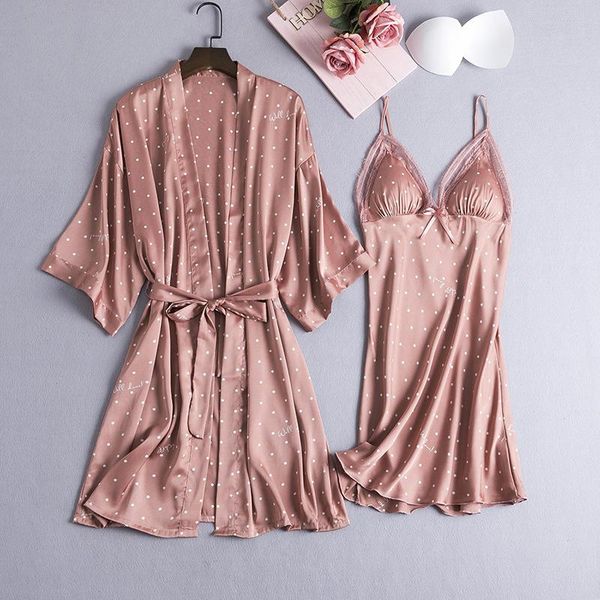 women's sleepwear nightdress summer thin ice silk nightgown two piece suit with bra spaghetti strap polka dot women set, Black;red
women's sleepwear nightdress summer thin ice silk nightgown two piece suit with bra spaghetti strap polka dot women set, Black;red