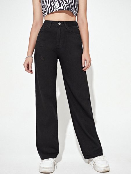 high waist ripped straight leg jeans h7vh#, Blue
high waist ripped straight leg jeans h7vh#, Blue