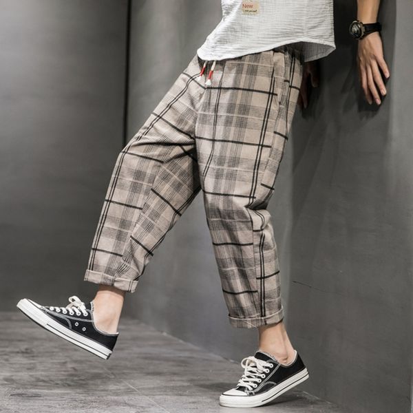 men's trousers new chinese style large plaid for men's nine point cotton hemp loose casual pants cotton linen chinos old casual pa, Blue
men's trousers new chinese style large plaid for men's nine point cotton hemp loose casual pants cotton linen chinos old casual pa, Blue