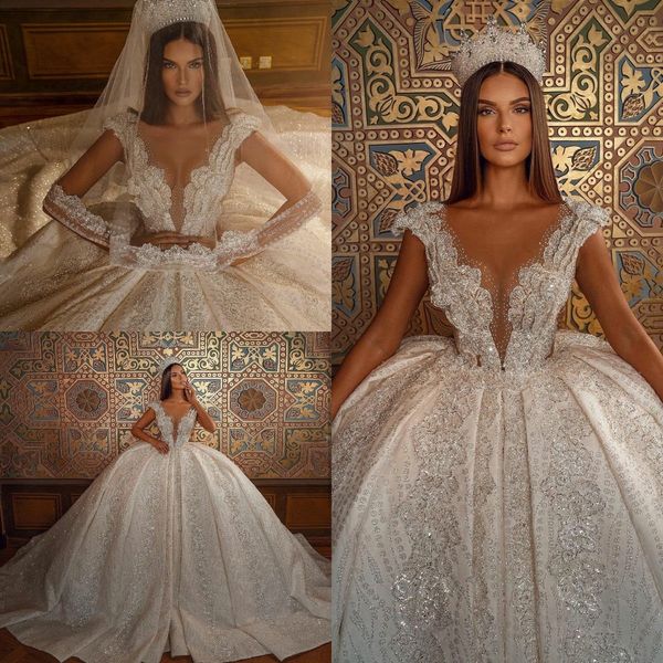 2020 saudi arabic ball gown luxurious wedding dresses bridal gowns plus size deep v neck dubai lace sequined vestido de novia, White
2020 saudi arabic ball gown luxurious wedding dresses bridal gowns plus size deep v neck dubai lace sequined vestido de novia, White