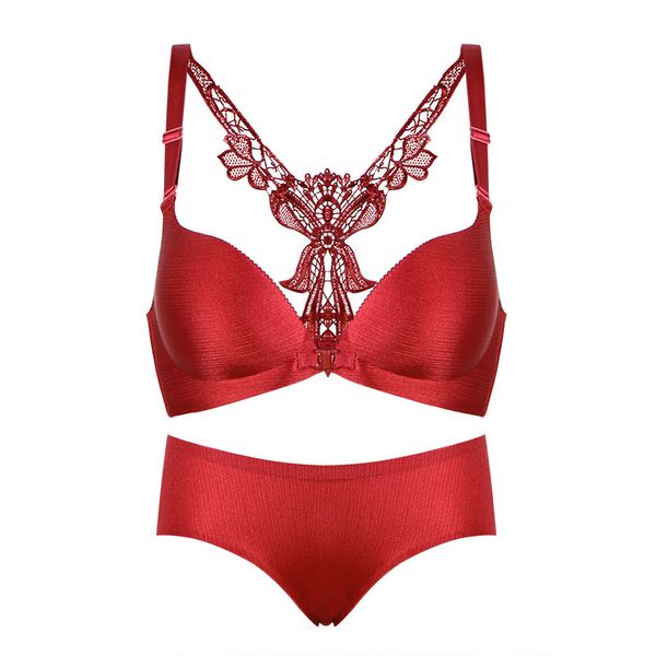 wiredrawing rimless beauty back breathable front button gathered seamless comfortable women's bra underwear set, Red;black
wiredrawing rimless beauty back breathable front button gathered seamless comfortable women's bra underwear set, Red;black