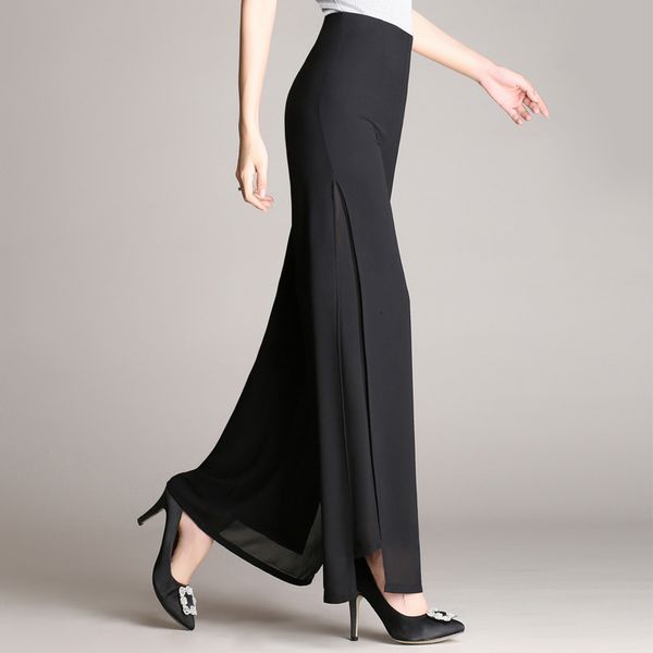 summer new female wide leg pants womens high waist double layers split chiffon pants loose black elegant dance trousers y19070101, Black;white
summer new female wide leg pants womens high waist double layers split chiffon pants loose black elegant dance trousers y19070101, Black;white