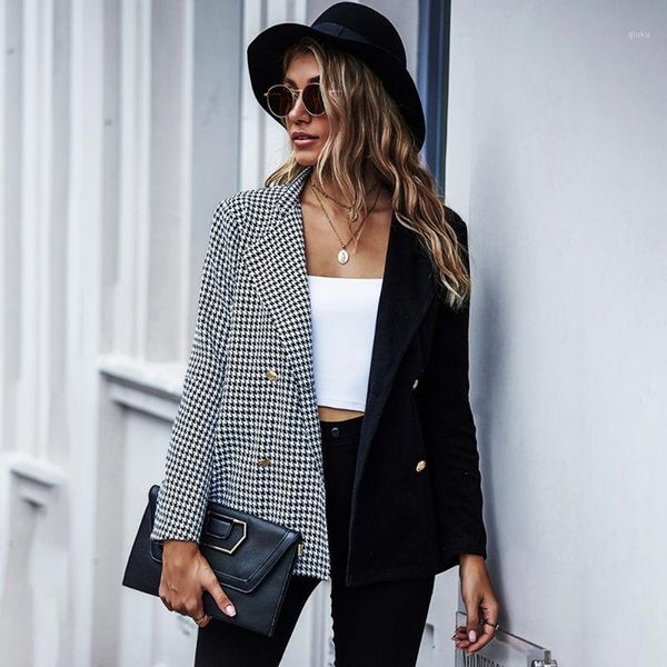 houndstooth patchwork women's plaid blazer coat 2021 autumn winter fashion long sleeve double breasted female outerwear chic, White;black
houndstooth patchwork women's plaid blazer coat 2021 autumn winter fashion long sleeve double breasted female outerwear chic, White;black