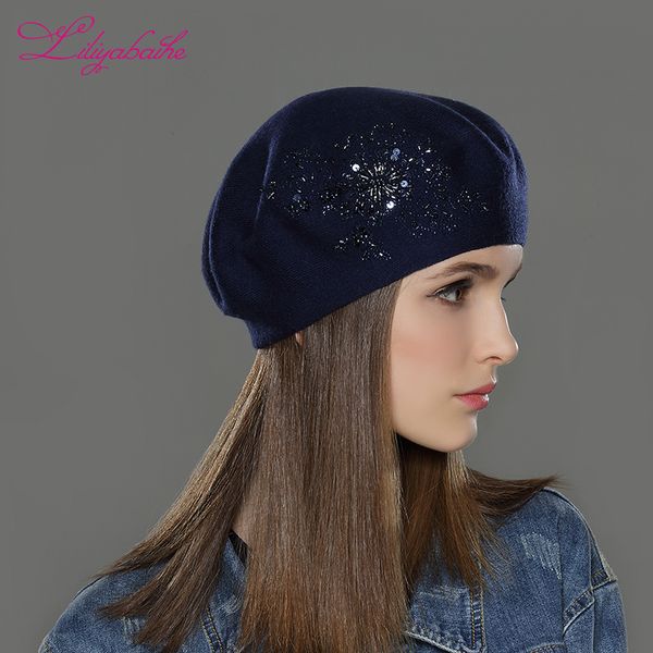 liliyabaihe new women winter hat wool knitted berets cap with flower sequins diamond decoration solid colors fashion lady hat 201012, Blue;gray
liliyabaihe new women winter hat wool knitted berets cap with flower sequins diamond decoration solid colors fashion lady hat 201012, Blue;gray