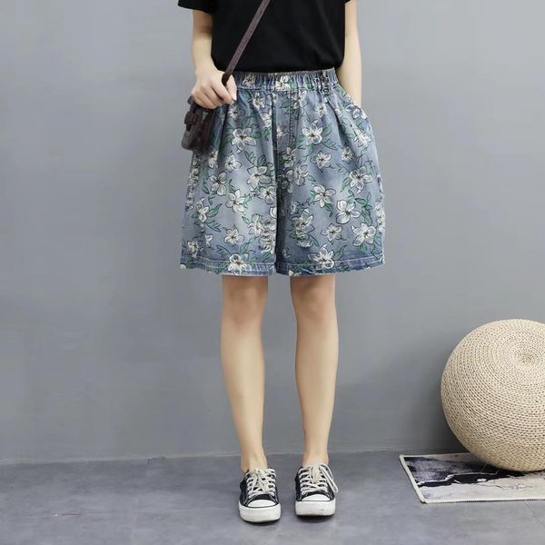 elastic high waist vintage denim shorts women summer casual art floral print cotton femme short jeans pants ladies bottom, Blue
elastic high waist vintage denim shorts women summer casual art floral print cotton femme short jeans pants ladies bottom, Blue