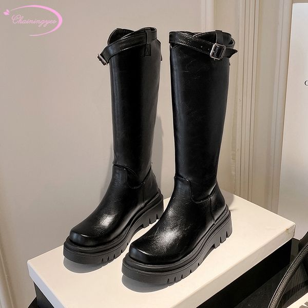 casual style round toe knee high boots fashion buckle slip-on platform black brown high heels riding boots women's shoes
casual style round toe knee high boots fashion buckle slip-on platform black brown high heels riding boots women's shoes