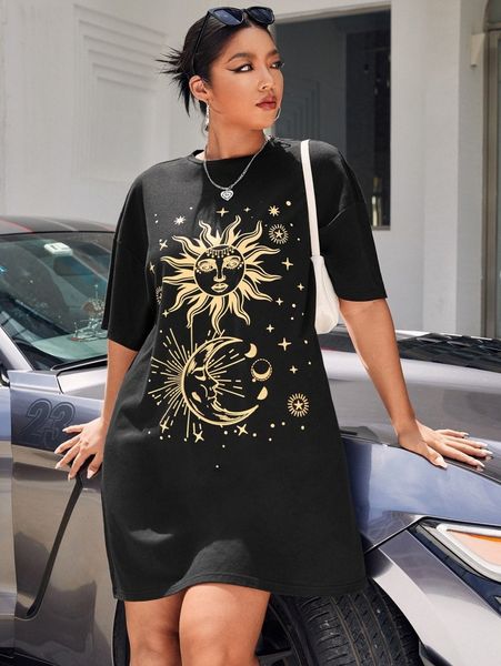 plus drop shoulder galaxy print dress o4w5#, Black
plus drop shoulder galaxy print dress o4w5#, Black