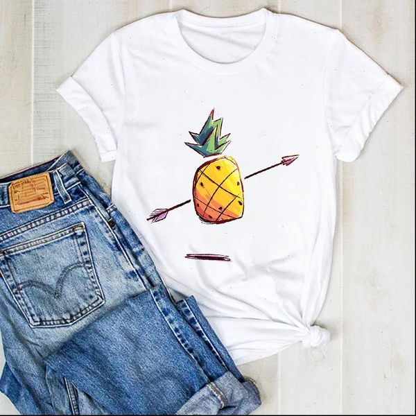 women lady pineapple arrow simple girl fruit beach ladies summer t tee tshirt womens female shirt clothes graphic, White