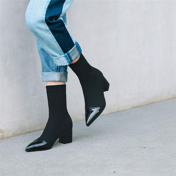 ymechic 2020 fashion patent leather autumn lady mid calf boots pointed toe chunky block high heels stocking boots shoes, Black
ymechic 2020 fashion patent leather autumn lady mid calf boots pointed toe chunky block high heels stocking boots shoes, Black