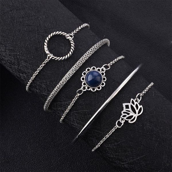 5pcs/set bohemian hollow round lotus gem silver color chain bracelet women charm multilayer open bracelet set christmas gift, Black
5pcs/set bohemian hollow round lotus gem silver color chain bracelet women charm multilayer open bracelet set christmas gift, Black