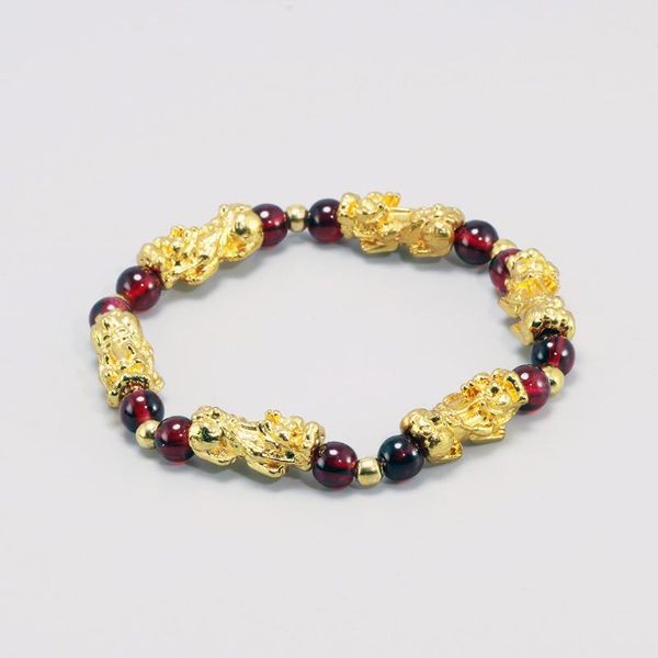 natural garnet stone alluvial gold color pixiu charm hand chain womens bracelet elastic rope feng shui crystals jewelry, Black
natural garnet stone alluvial gold color pixiu charm hand chain womens bracelet elastic rope feng shui crystals jewelry, Black