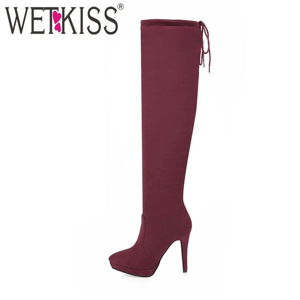 wetkiss 2020 fashion ladies over the knee boots stretch thigh high winter boots lace up high heels pointed toe footwear platform, Black
wetkiss 2020 fashion ladies over the knee boots stretch thigh high winter boots lace up high heels pointed toe footwear platform, Black