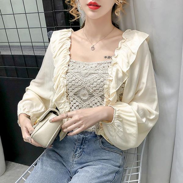 2020 autumn new white chiffon blouse square collar hollow out stitching ruffled long sleeve women lace shirt
2020 autumn new white chiffon blouse square collar hollow out stitching ruffled long sleeve women lace shirt