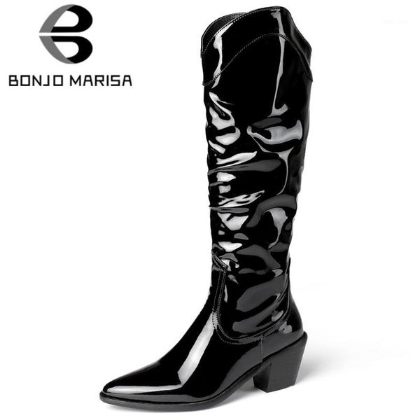 bonjomarisa ladies fashion patent pu long boots brand metallic knee high western boots women high chunky heels women shoes1, Black
bonjomarisa ladies fashion patent pu long boots brand metallic knee high western boots women high chunky heels women shoes1, Black