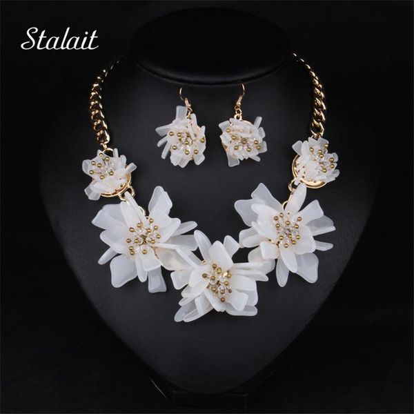new white flowers acrylic clavicle short necklace accessories gold c ball statement jewelry set for women party, Silver
new white flowers acrylic clavicle short necklace accessories gold c ball statement jewelry set for women party, Silver