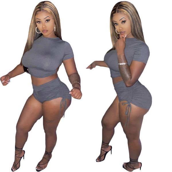 women skinny tracksuit crew neck short sleeve crop stacked drawstring shorts ladies solid sport sets, Gray
women skinny tracksuit crew neck short sleeve crop stacked drawstring shorts ladies solid sport sets, Gray