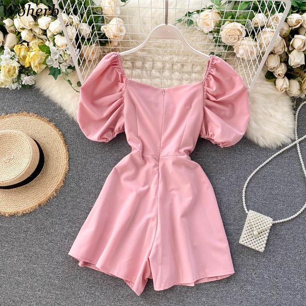 women's jumpsuits & rompers woherb women jumpsuit vintage femme clothes v-neck pleated puff sleeve bodysuit wide leg short pants playsu, Black;white
women's jumpsuits & rompers woherb women jumpsuit vintage femme clothes v-neck pleated puff sleeve bodysuit wide leg short pants playsu, Black;white
