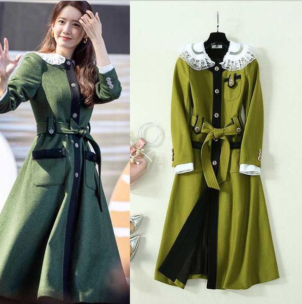 wool blend elegant women long coat lace neck long sleeve belted skirt female outerwear f8891, Black
wool blend elegant women long coat lace neck long sleeve belted skirt female outerwear f8891, Black