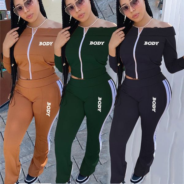 women designers clothes body letters off shoulder long sleeve zipper jacket pants embroidery two pieces outfits sports suits d102805, White
women designers clothes body letters off shoulder long sleeve zipper jacket pants embroidery two pieces outfits sports suits d102805, White