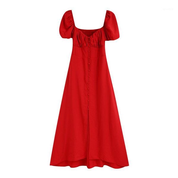 party dresses stylish chic single-breasted midi dress women puff sleeves back elastic female red vestidos mujer1, White;black
party dresses stylish chic single-breasted midi dress women puff sleeves back elastic female red vestidos mujer1, White;black
