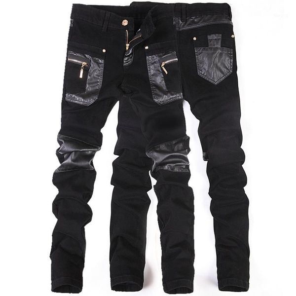 zipper splicing leather pants long pencil pants jeans slim spring hole men's fashion thin skinny jeans men hiphop trousers1, Blue
zipper splicing leather pants long pencil pants jeans slim spring hole men's fashion thin skinny jeans men hiphop trousers1, Blue