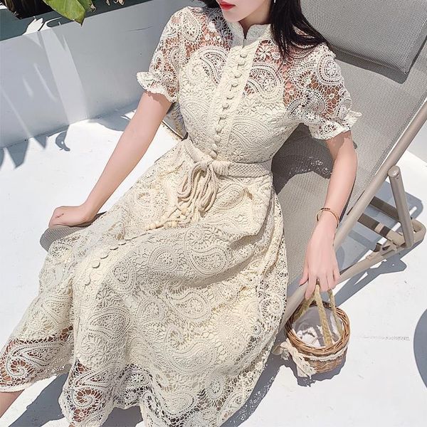 summer women stand collar lantern short sleeve bandage dress runway crochet hollow out lace dress female sash belt long dress, Black;gray
summer women stand collar lantern short sleeve bandage dress runway crochet hollow out lace dress female sash belt long dress, Black;gray