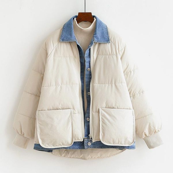 2019 winter jacket women short cotton padded coat fashion denim spliced zipper loose thick warm parkas female casual outerwea1, Black
2019 winter jacket women short cotton padded coat fashion denim spliced zipper loose thick warm parkas female casual outerwea1, Black