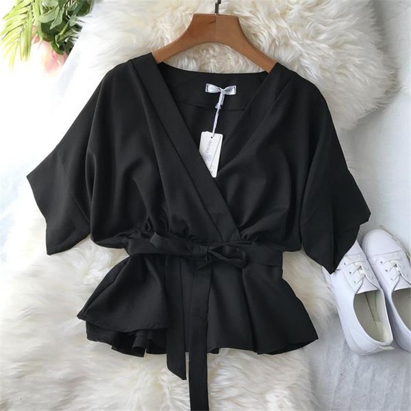 2019 korean women bow lace up slim and blouses ladies v-neck chiffon shirt half sleeve ruffles oversized blusas mujer, White
2019 korean women bow lace up slim and blouses ladies v-neck chiffon shirt half sleeve ruffles oversized blusas mujer, White