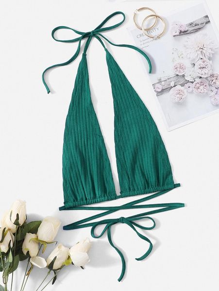 tie back rib-knit halter s8rr#, White